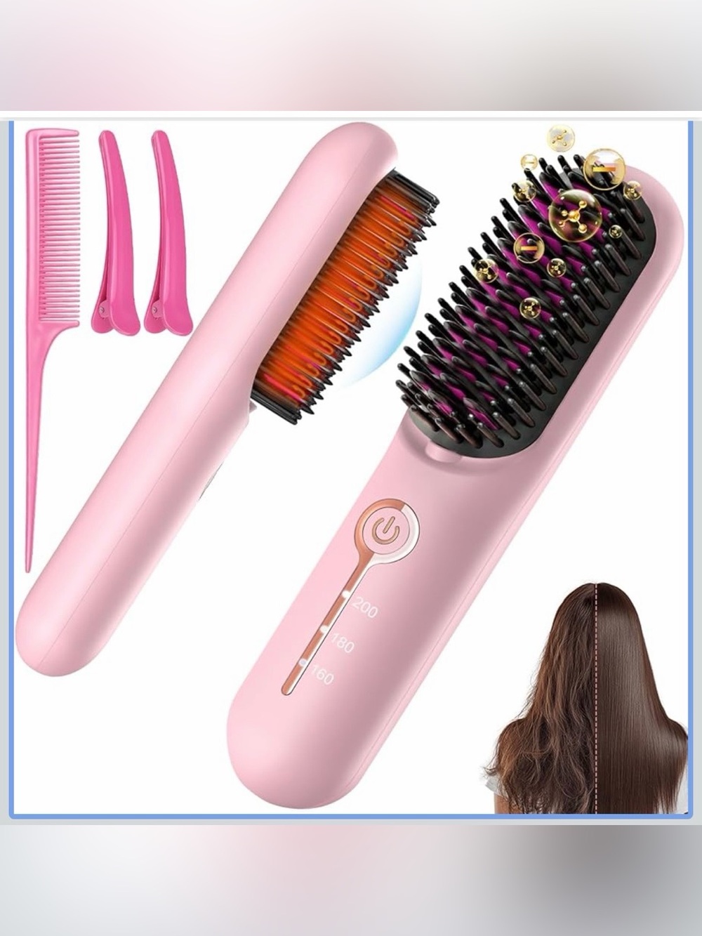 Cordless hair straightener brush